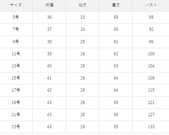 ポロシャツサイズ表